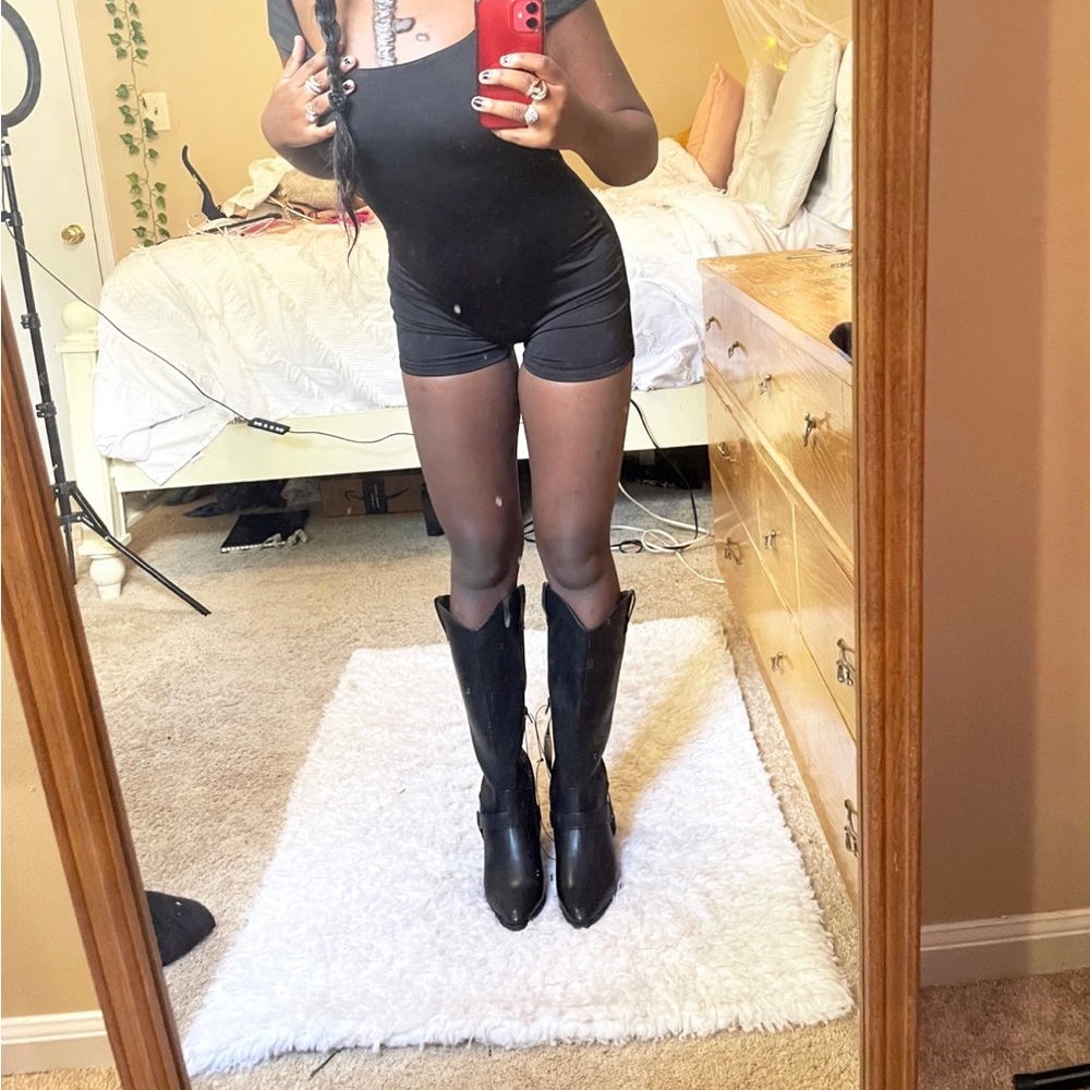 Faux leather, black, mid-sized, Forever 21, cowboy boots